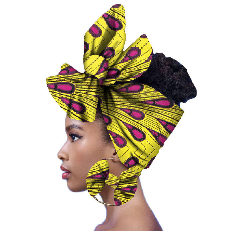 2-piece set of African headscarves and earrings Funky African