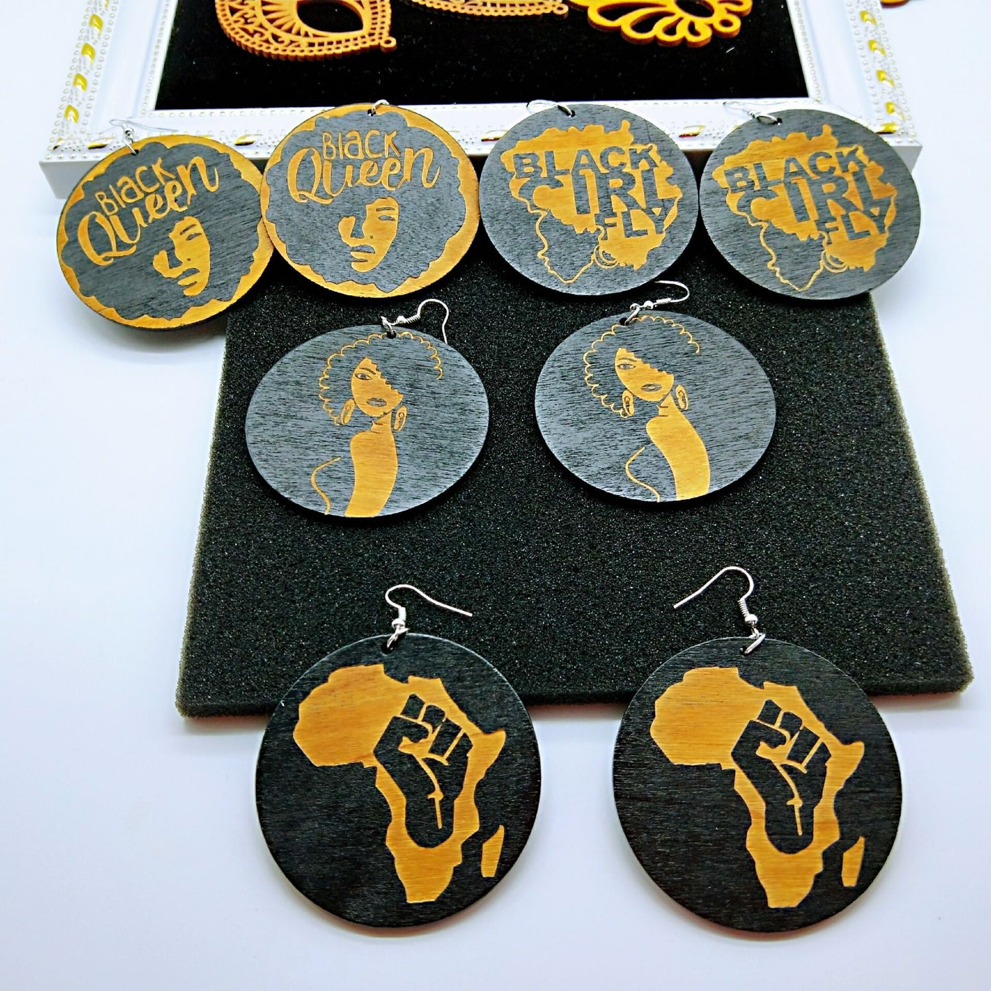 African black queen round earrings