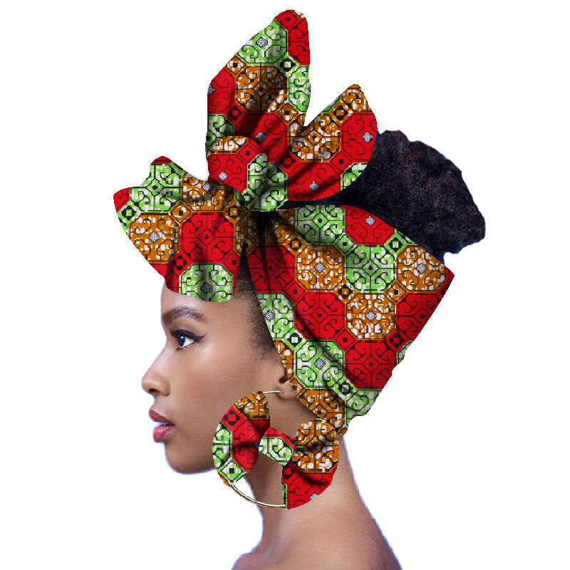 2-piece set of African headscarves and earrings Funky African