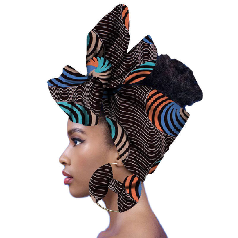 2-piece set of African headscarves and earrings Funky African