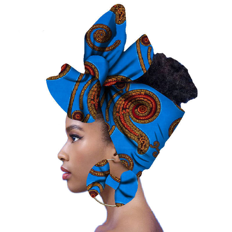 2-piece set of African headscarves and earrings Funky African