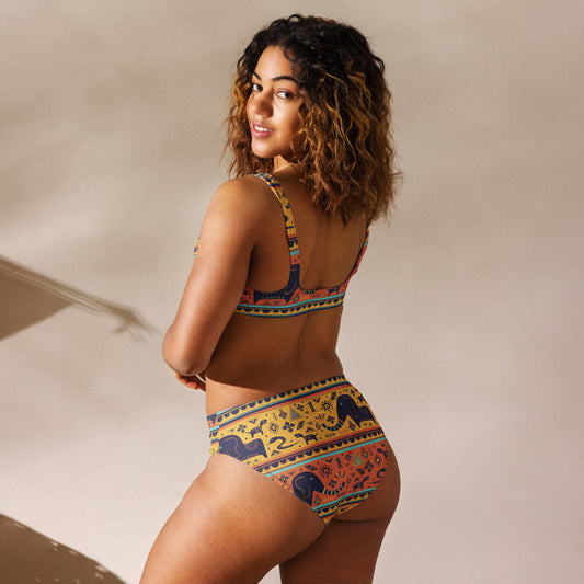 African print high-waisted bikini