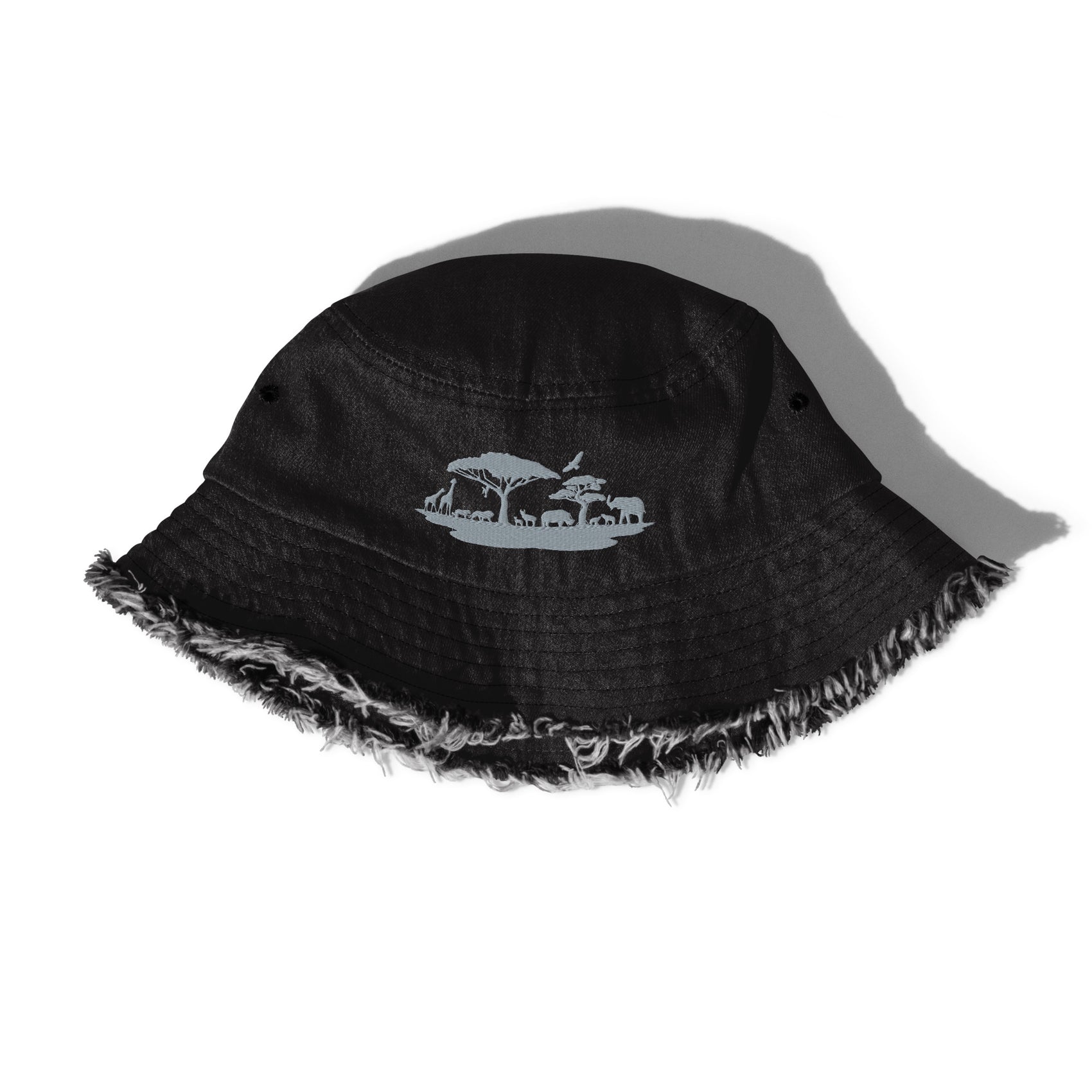 Distressed denim bucket hat